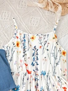 Sparklyn 2pcs Tween Girls Denim Vest + Colorful Floral Print Slip Dress 2-Piece Set, Spring/Summer - Blue - View 5