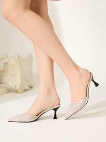 CUCCOO CHICEST Women's New Thin-Heeled Pointed Toe High Heels With Mesh, Bead, And Embroidery Decoration – Elegant And Comfortable, Perfect For Dates, Work, Parties, And Weddings - rice apricot - View 2