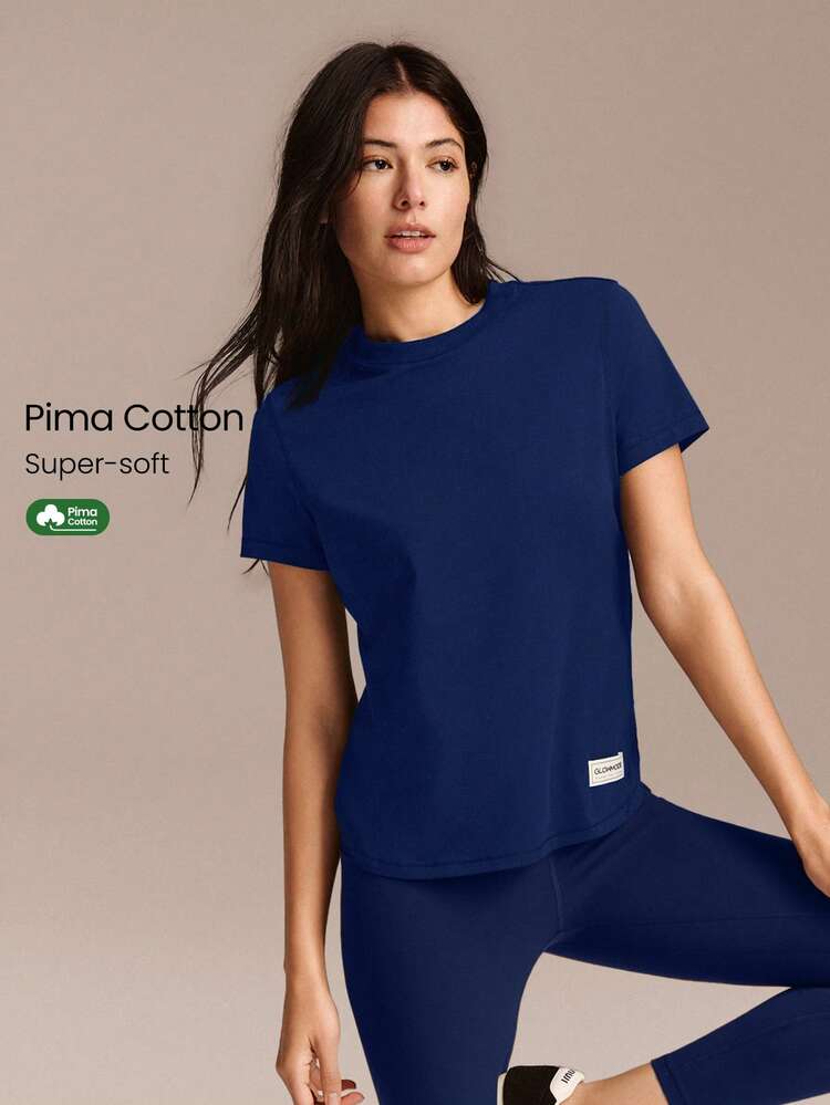 Pima Cotton Love You More Soft Breathable Lightweight Waist Length Regular Fit Crewneck T-Shirt Daily Casual Wear