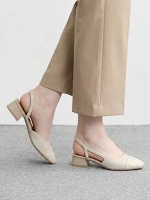 CUCCOO BIZCHIC Women's Pointed Toe Block Heel Colorblock Pumps, Spring/Summer - Beige - View 3