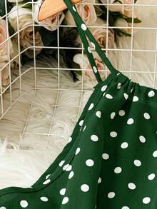 SHEIN LUNE Kamisol Kasual Motif Polkadot untuk Wanita Ukuran Besar - Dark Green - View 4
