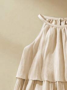 SHEIN 1 chiếc đầm không tay màu tím xếp ly bằng vải chiffon, có bèo nhún ở gấu váy, thích hợp cho kỳ nghỉ biển và mặc mùa hè. - Màu be - Xem 8