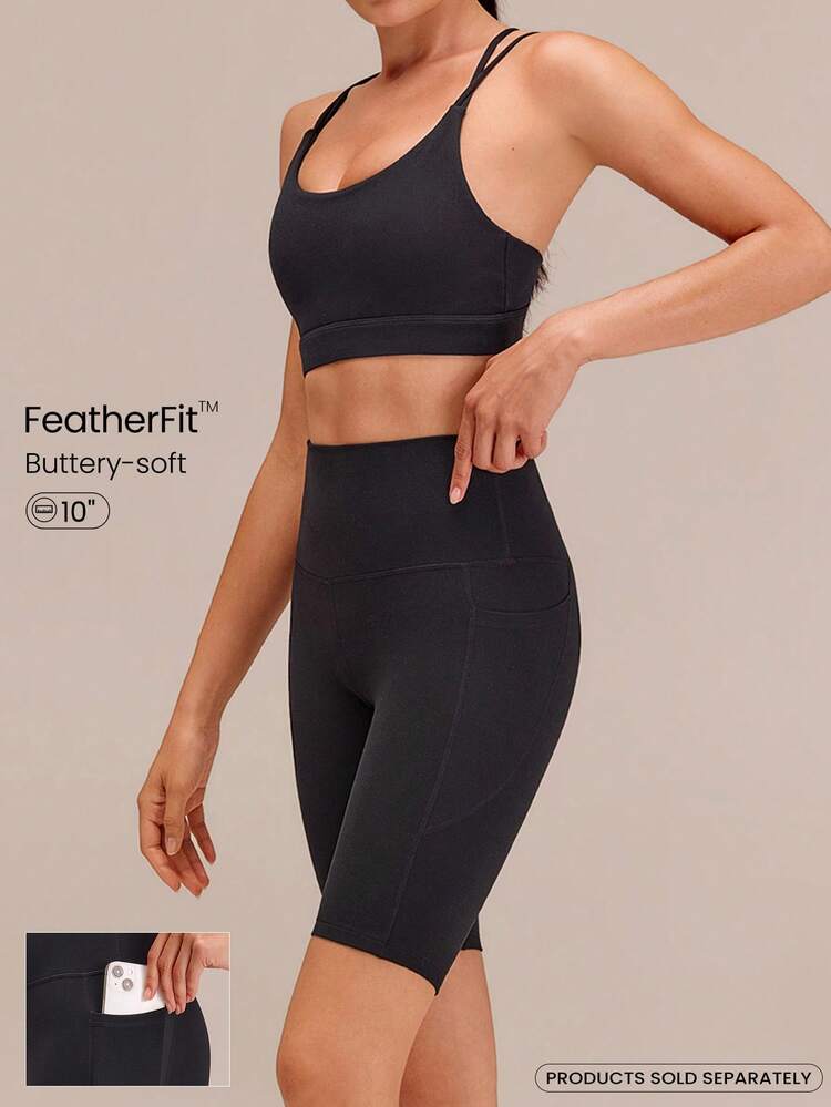 Pantalones cortos de ciclista FeatherFit™ Flex de 10 pulgadas con bolsillos laterales, de bajo impacto para yoga y uso diario
