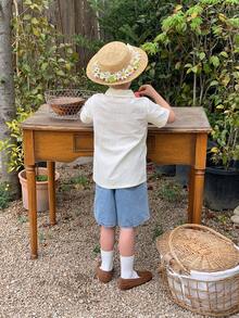 Dazy Kids Young Boy Botanical Print Short Sleeve Button-Down Shirt - Beige - View 6