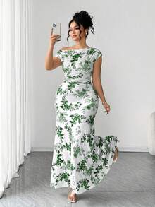 Celure Đầm nữ cỡ lớn thanh lịch, họa tiết hoa, eo bất đối xứng, dáng đuôi cá, thích hợp cho ngày Valentine. - màu xanh lá - Xem 8