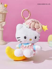 HELLO KITTY AND FRIENDS | POKOJA LAND 1個聯名3D絨毛吊飾，坐於新月形狀，可愛甜美設計，適合女孩，可掛在包包、鑰匙、書包上，生日或週年紀念的可愛禮物 - 白色 - 查看 5