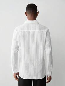 MENRIVO Camisa masculina casual de manga comprida com botões frontais e cor sólida. - Branco - Ver 4