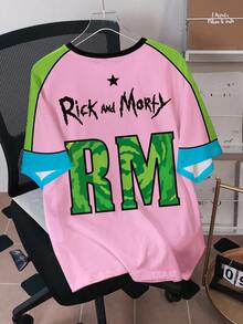 Rick and Morty X SHEIN 男士圆领字母卡通印花休闲百搭日常T恤 - 白色 - 查看 2