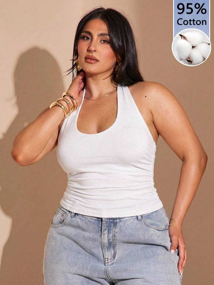 SHEIN BAE Blusa sin espalda de unicolor minimalista para uso diario y casual para mujer de talla grande - Blanco - Ver 1