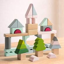 MINKOJA Wooden Macaron Creative Building Blocks Set, 43PCS Large Building Blocks, Shape Recognition, Creative Stacking, Kids Educational Montessori Early Learning STEM Toy With Wooden Storage Box - Multicolor - View 5