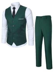 Manfinity Mode Bộ vest công sở cài nút và quần tây túi hông dành cho nam giới - màu xanh lá - Xem 1
