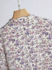 Al Najma 女士休闲碎花端庄长袖阿拉伯长裙，秋季蓝色碎花连衣裙，田园风连衣裙 - 彩色 - 查看 9