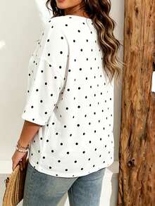 EMERY ROSE Plus Size Women Casual Minimalist Polka Dot Print Drop Shoulder T-Shirt, Suitable For Summer - Multicolor - View 2