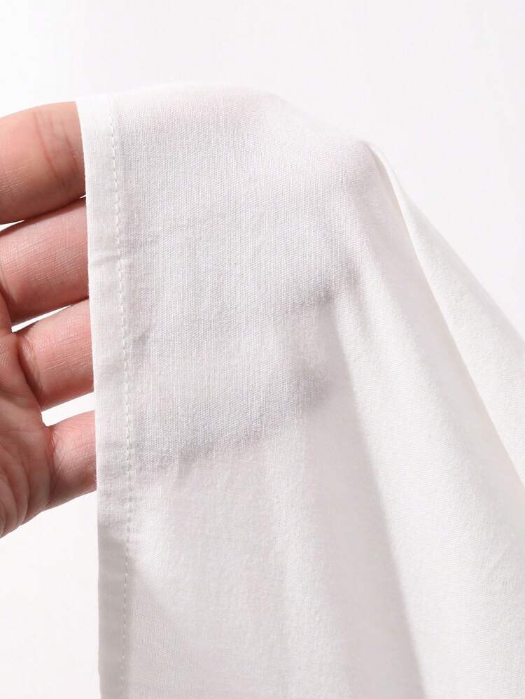 Dazy Plus Plus Size Women White Collared Fitted Casual Long Sleeve Shirt, Suitable For Commuting, Spring/Summer