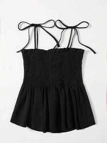 Trelyra Solid Color Knotted Camisole, Casual Daily Summer Wear - Black - View 2