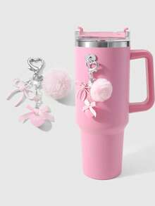 ROMWE Kawaii 1 chiếc móc khóa túi xách bằng nhựa giả ngọc trai phong cách tối giản thanh lịch ngọt ngào thời trang dành cho sinh viên, nơ acrylic, tua rua, phù hợp cho phụ nữ, trang phục hàng ngày, quà tặng ngày lễ - Hồng - Xem 9