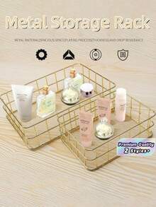 Giỏ đựng đồ bằng sắt nghệ thuật, đáy lưới, kim loại, để bàn, giỏ đựng đồ bằng kim loại sáng tạo, quà tặng ngày lễ tình nhân - Vàng - Xem 2