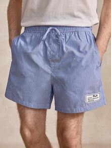 Conjunto casual de hombre de tejido con rayas verticales, cintura media, cordón, corte , para traje de baño, color azul claro, ropa de verano, pambahay, playa, bañador a juego - Multicolor - Ver 5