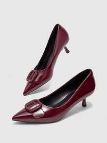 CUCCOO BIZCHIC Buckle Simple And Generous Fashion Versatile Casual Workplace Commuter Women's High Heels Shoes - Burgundy. - View 5
