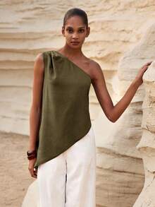 MAIJA Summer Beach Floral Smocked Off Shoulder Ruffle Crop Top - Army Green - View 2
