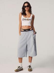 SCOOBY-DOO X SHEIN Women's Letter & Cartoon Print Cropped Tank Top - White - View 7