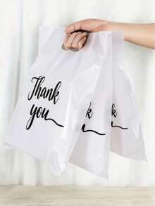 100pcs Elegant "Thank You" Gift Tote Bags - Black & Gold Cursive Lettering Reusable Plastic Shopping Bags, Flat Paper Bags, Plastic Carrier Bags, Wedding Party Birthday Gift Packaging Bags, Jewelry & Cosmetics Storage Totes. Perfect For Retail Stores, Boutiques, Parties, Corporate Events, Birthdays, Holiday Packaging, Christmas & Valentine's Day. - multicolor - View 8