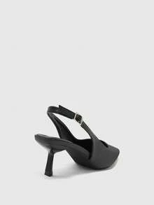 CUCCOO BIZCHIC Zapatos de mujer de tacón bajo, versátiles y cómodos, con correa trasera, elegantes, de punta fina, de tacón alto para banquetes en color negro - Negro - Ver 7