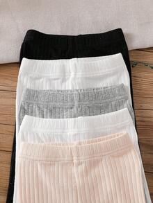SHEIN Playful Pals 5 pièces Pantalons skinny pour filles, blancs et noirs, texture côtelée, taille élastique, ourlet à volants, coton confortable, convient pour l'automne, décontracté, école, sorties quotidiennes, campus - Multicolore - Voir 6