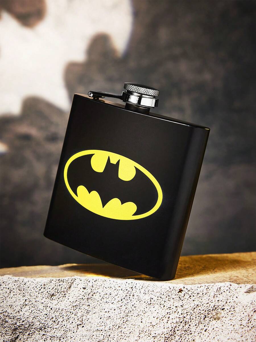 BATMAN X SHEIN 6盎司便携式不锈钢酒壶,迷你便携,适合露营户外使用 - 黑色 - 查看 1