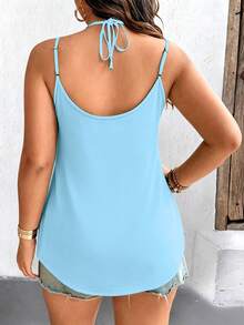 Breezaya Plus Size Women Button Lace Patchwork Fashionable Versatile Camisole - Baby Blue - View 2