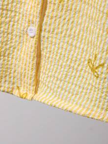 SHEIN Sparklyn 2pcs/Set Girls' Yellow Bow Striped Digital Print Outfit, Shirt Tee And Shorts, Suitable For Commuting And Daily Wear - Yellow - View 6