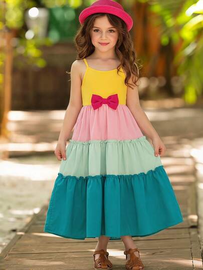 Robe de glissement en tricot patchwork tissé de couleur contrastée pour jeune fille