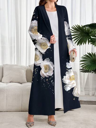 Al Najma Floral Print Modest Arabic Abaya