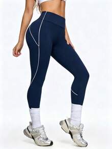 Eassivo Eassivo Quần legging thể thao cạp cao dành cho nữ, thích hợp mặc hàng ngày. - Màu xanh hải quân - Xem 3