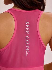 SHEIN Sports Casual Versatile Fuchsia Sleeveless Mesh Patchwork Design Sports Tank Top - Hot Pink - View 3