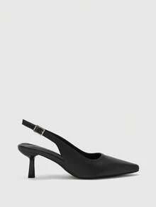 CUCCOO BIZCHIC Zapatos de mujer de tacón bajo, versátiles y cómodos, con correa trasera, elegantes, de punta fina, de tacón alto para banquetes en color negro - Negro - Ver 2