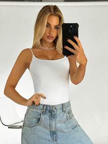 SHEIN BAE Áo Cami hở lưng chéo màu trơn - trắng - Xem 3