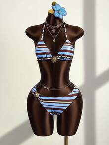 Zestiva Bộ bikini 3 mảnh dành cho nữ, họa tiết sọc retro, kiểu dáng tam giác buộc dây, đồ bơi đi biển tối giản, thanh lịch và gợi cảm cho mùa hè, kỳ nghỉ và tiệc tùng. - Nhiều màu - Xem 6