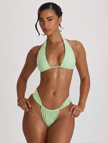 Musera Resort Thick Strap Ruched Cheeky Bikini Bottoms Swim Vacation Holiday Summer Travel Beachwear Basics Solid Colour Swimwear Resort Core - Mint Green - View 2