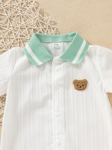 SHEIN Vintaside Kids Bộ áo liền quần tay ngắn kẻ caro hình gấu dễ thương cho bé trai, quần áo mùa hè cho trẻ sơ sinh. - Nhiều màu - Xem 6
