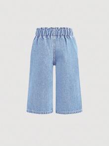 SHEIN Quần jean denim cạp cao dáng rộng, thoải mái cho bé gái. - Rửa nhẹ - Xem 2