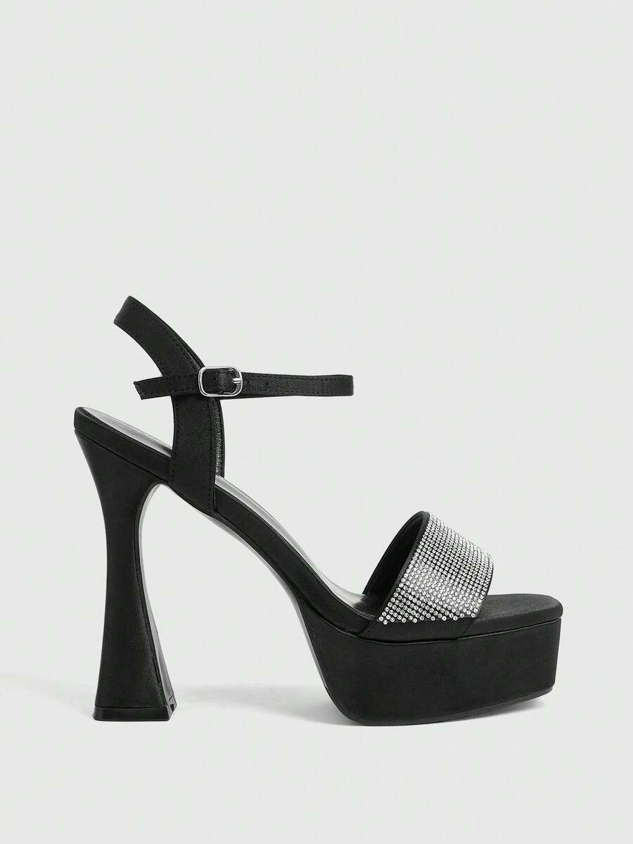 CUCCOO LuxiPop Women's Platform Black High-Heeled Sandals, Party-Style High-Heeled Sandals, Sexy Nightclub High-Heeled Sandals, Square Ankle Sandals, Suitable For Christmas Parties, Valentine's Day Gifts, Suitable For Spring And Summer, Holiday Season 2000's Style, Holiday Atmosphere, Summer Wear, Travel Essentials - Night Shadow Black - View 1