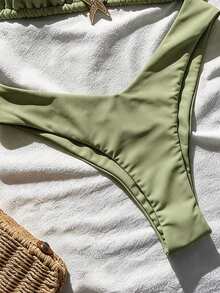 Swim Mod Women's Solid Color Spaghetti Strap Metal Decor Sexy Bikini Set, Summer - Green - View 4