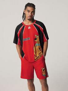 SCOOBY-DOO X SHEIN Men's Round Neck Letter & Cartoon Print Short Sleeve T-Shirt And Shorts Casual Daily Outfit - Red - View 6