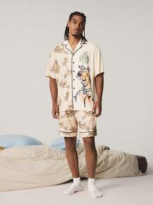 SCOOBY-DOO X SHEIN Men's Short Sleeve Single-Breasted Top And Shorts Pajama Set - Apricot - View 7