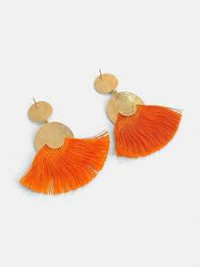 SHEIN Luminelle Fan Tassel Drop Earrings - Orange - View 2