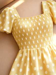 Franclia Women's Elegant Square Neck Flare Sleeve Ruffle Hem Short Dress, Summer - Light Yellow - View 4