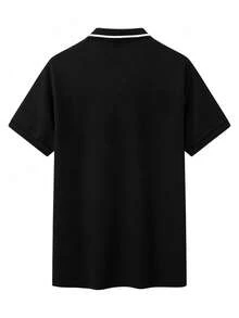 Manfinity Mode Men's Casual Commuter Contrast Color Formal Polo Shirt, Ceremony - Black - View 2