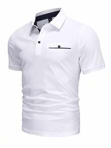 Calvornis Kemeja Polo Lengan Pendek Pria Kasual Serbaguna untuk Perjalanan, Formal, dan Upacara - Putih - View 5