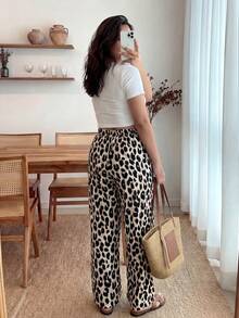 Enliva Pantalones con estampado de leopardo talla extra, de moda para el verano - Multicolor - Ver 3